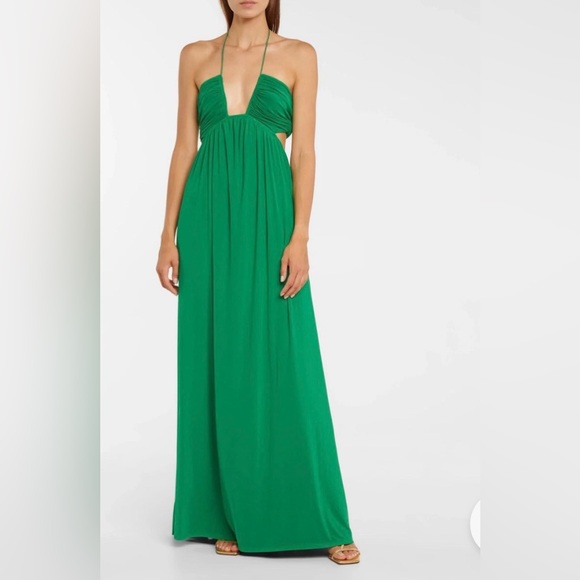 NWT STAUD Kanha Halter Reversible Clover Green Deep Sea Blue Mesh Maxi Dress